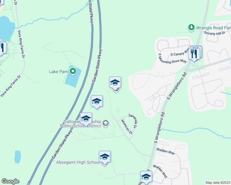 map of restaurants, bars, coffee shops, grocery stores, and more near 100 South Reeds Road in Galloway