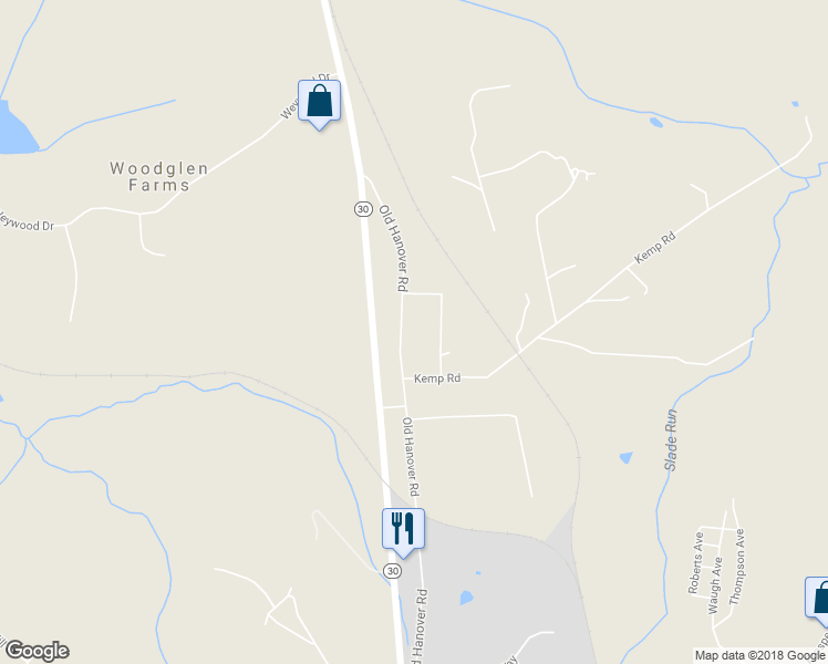 map of restaurants, bars, coffee shops, grocery stores, and more near 13225 Old Hanover Road in Reisterstown