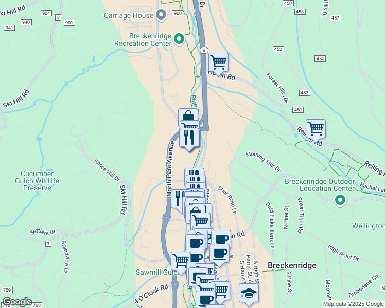 map of restaurants, bars, coffee shops, grocery stores, and more near in Breckenridge