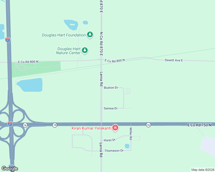 map of restaurants, bars, coffee shops, grocery stores, and more near 2506 Buxton Drive in Mattoon