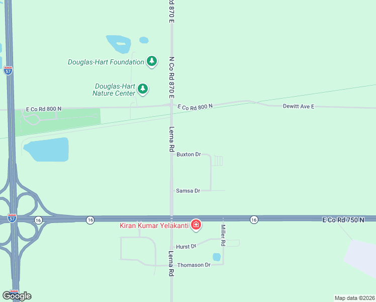 map of restaurants, bars, coffee shops, grocery stores, and more near 2506 Buxton Drive in Mattoon