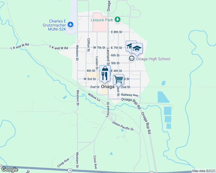 map of restaurants, bars, coffee shops, grocery stores, and more near in Onaga