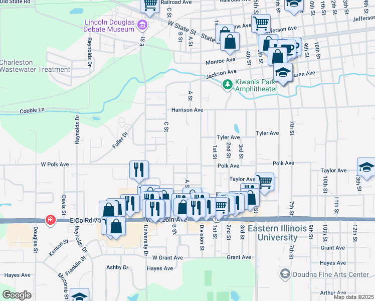 map of restaurants, bars, coffee shops, grocery stores, and more near 916 A Street in Charleston