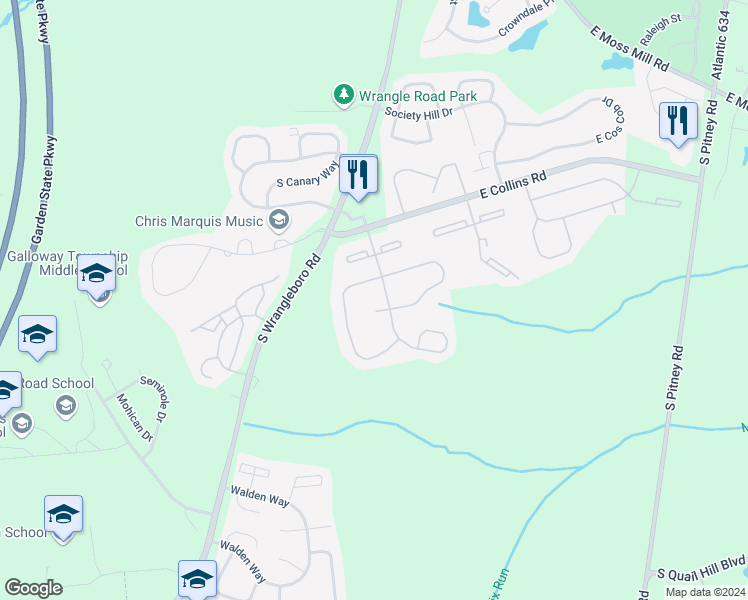 map of restaurants, bars, coffee shops, grocery stores, and more near 140 Federal Court in Galloway