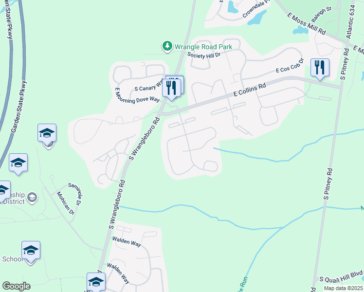 map of restaurants, bars, coffee shops, grocery stores, and more near 37 Colonial Court in Galloway