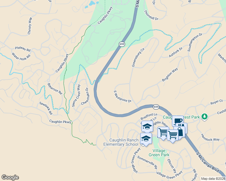 map of restaurants, bars, coffee shops, grocery stores, and more near 3911 North Westpoint Drive in Reno