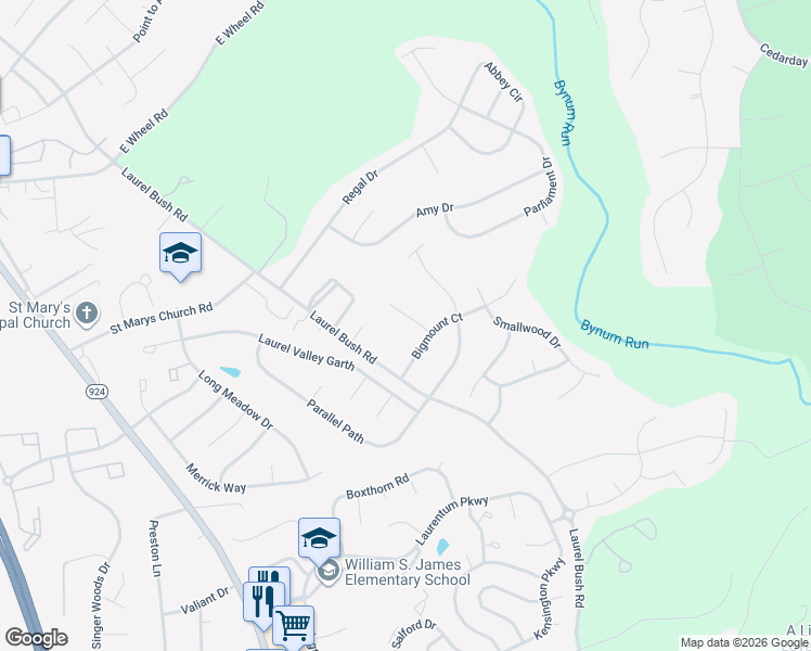 map of restaurants, bars, coffee shops, grocery stores, and more near 4608 Cherry Laurel Court in Abingdon