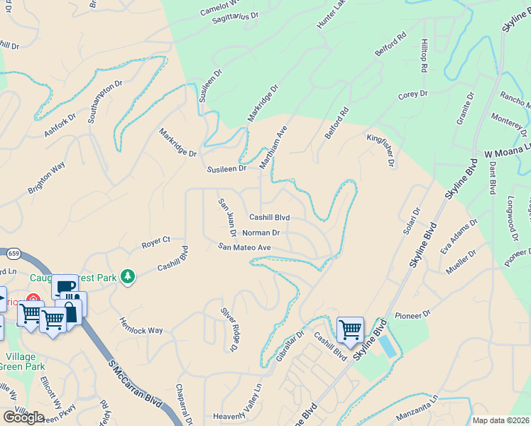 map of restaurants, bars, coffee shops, grocery stores, and more near 3390 Marthiam Avenue in Reno