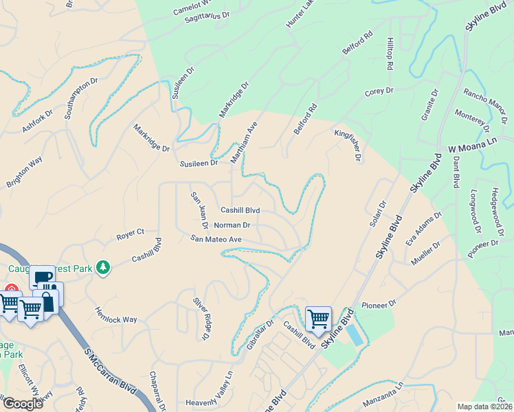 map of restaurants, bars, coffee shops, grocery stores, and more near 3335 Cashill Boulevard in Reno