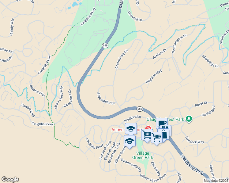 map of restaurants, bars, coffee shops, grocery stores, and more near 3135 Greensburg Circle in Reno