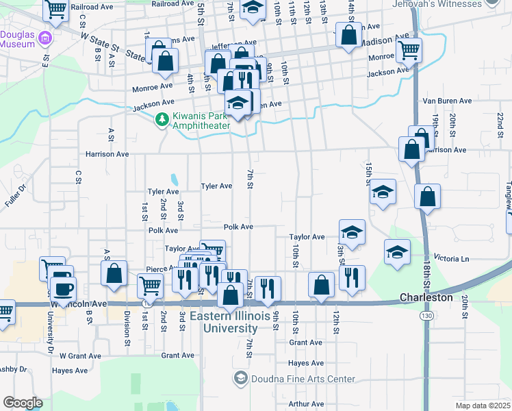 map of restaurants, bars, coffee shops, grocery stores, and more near 895 7th Street in Charleston