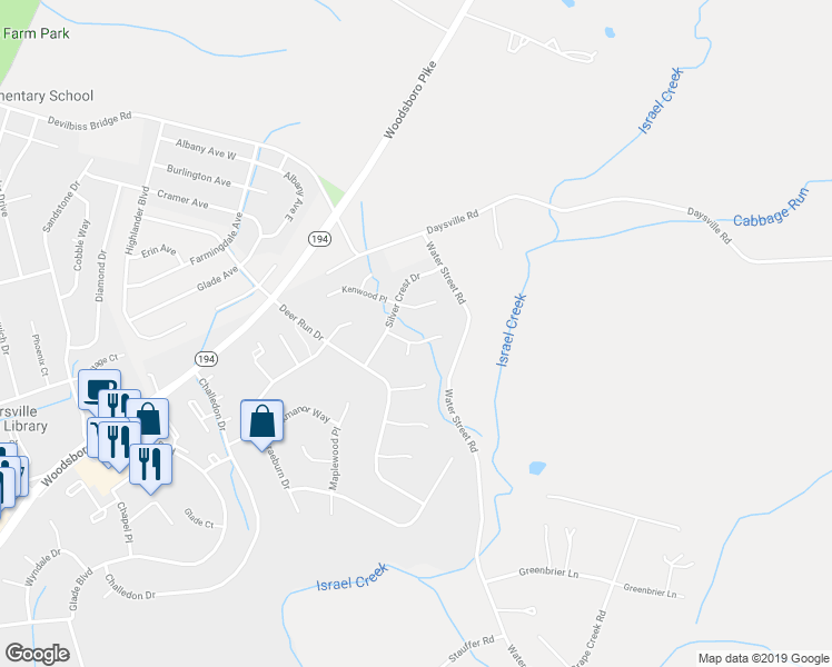 map of restaurants, bars, coffee shops, grocery stores, and more near 305 Fallsworth Place in Walkersville