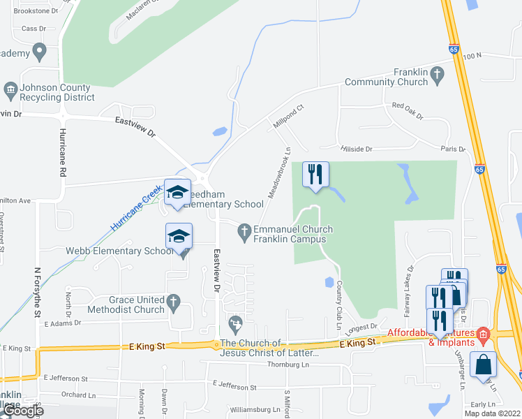 map of restaurants, bars, coffee shops, grocery stores, and more near 736 Meadowbrook Ln in Franklin