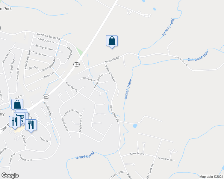map of restaurants, bars, coffee shops, grocery stores, and more near 313 Fallsworth Place in Walkersville