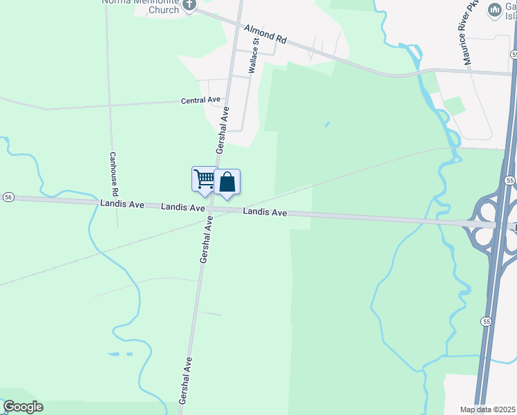 map of restaurants, bars, coffee shops, grocery stores, and more near 1283 Landis Avenue in Elmer