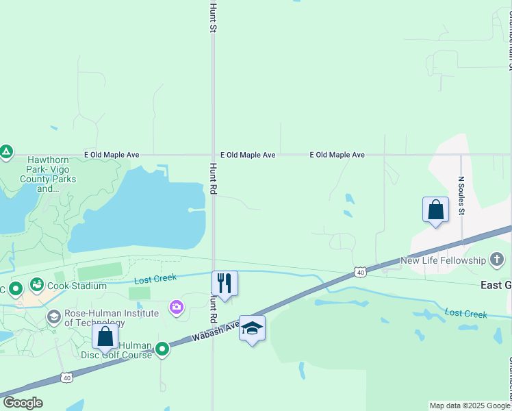 map of restaurants, bars, coffee shops, grocery stores, and more near Brentlinger Lane in Terre Haute