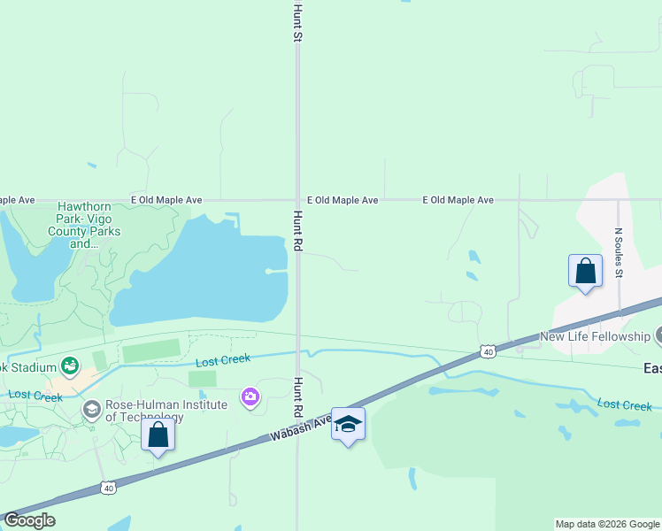 map of restaurants, bars, coffee shops, grocery stores, and more near 1897 North Hunt Street in Terre Haute
