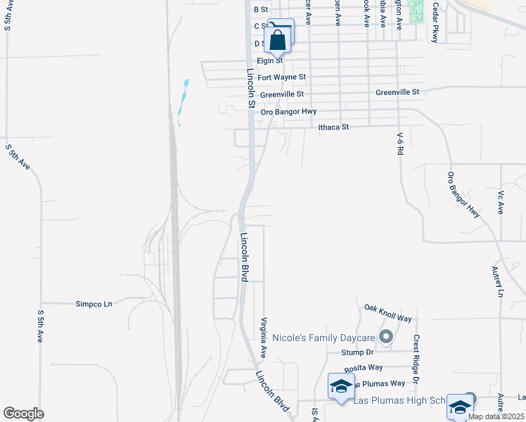 map of restaurants, bars, coffee shops, grocery stores, and more near 2100 Grove Street in Oroville