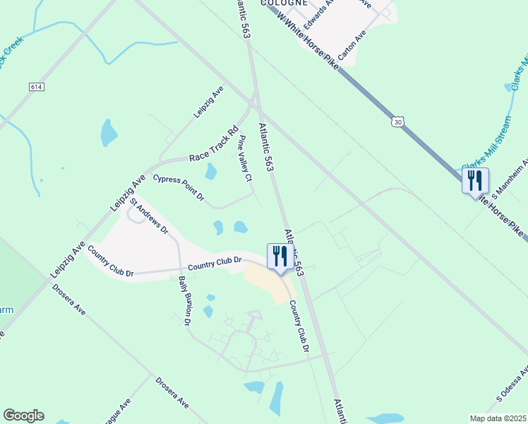 map of restaurants, bars, coffee shops, grocery stores, and more near 651 Pine Valley Court in Egg Harbor City