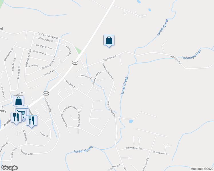 map of restaurants, bars, coffee shops, grocery stores, and more near 311 Fallsworth Place in Walkersville