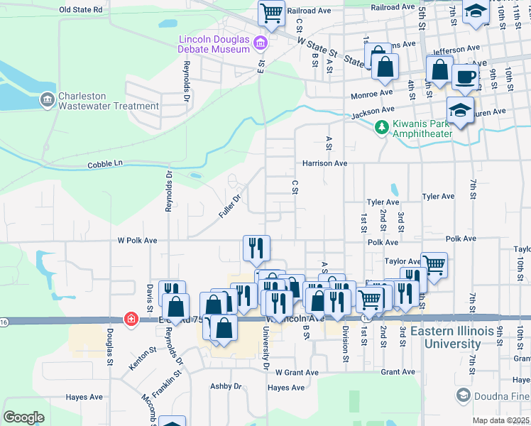 map of restaurants, bars, coffee shops, grocery stores, and more near 922 E Street in Charleston