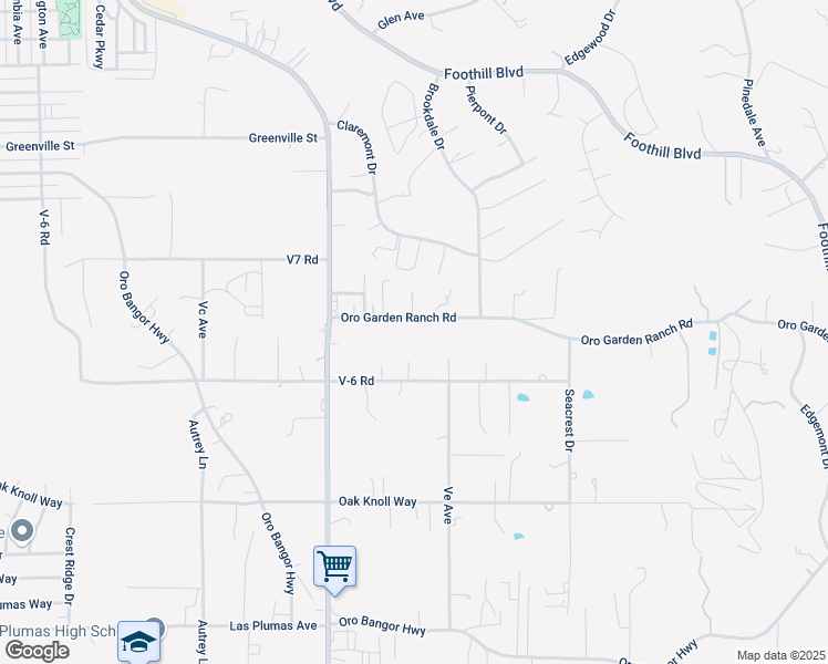 map of restaurants, bars, coffee shops, grocery stores, and more near 2574 Oroville Garden Ranch Road in Oroville
