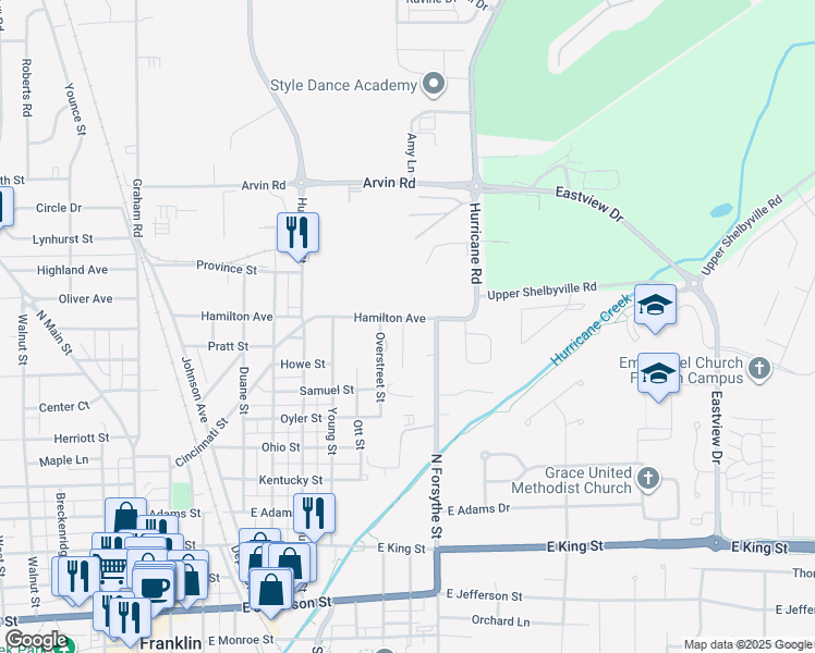 map of restaurants, bars, coffee shops, grocery stores, and more near 851 Hamilton Ave in Franklin