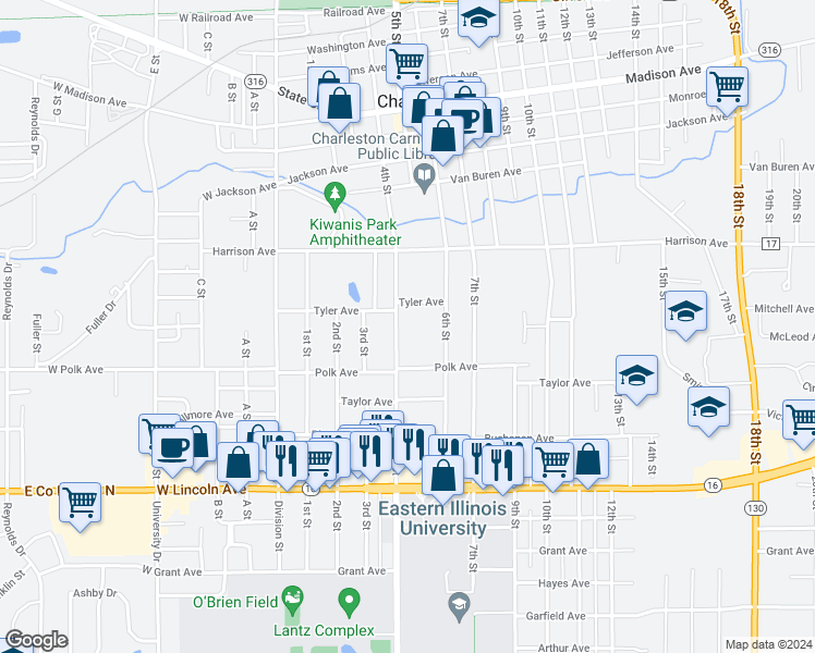 map of restaurants, bars, coffee shops, grocery stores, and more near 964 6th Street in Charleston
