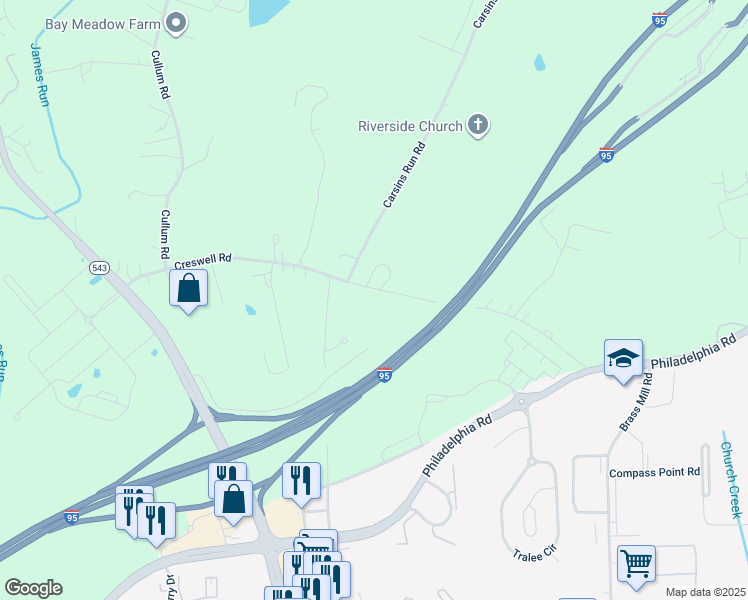 map of restaurants, bars, coffee shops, grocery stores, and more near 3006 Creswell Road in Aberdeen