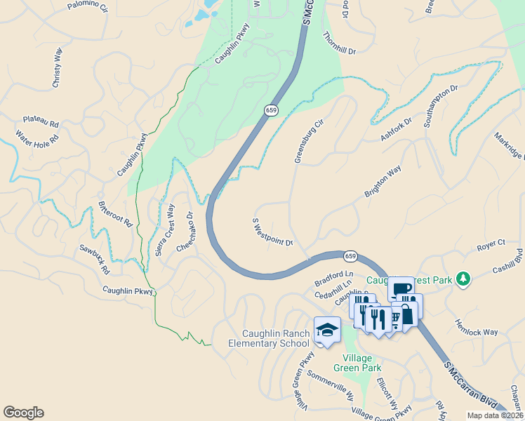map of restaurants, bars, coffee shops, grocery stores, and more near 3911 North Westpoint Drive in Reno