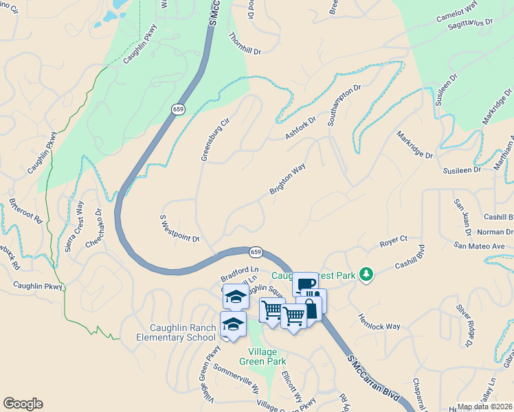 map of restaurants, bars, coffee shops, grocery stores, and more near 3705 Ranch Crest Drive in Reno