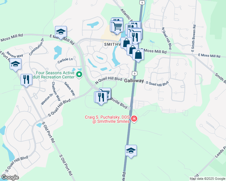 map of restaurants, bars, coffee shops, grocery stores, and more near 62 Trotters Lane in Absecon