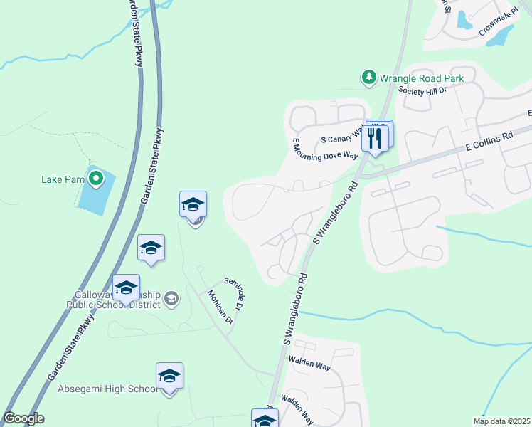 map of restaurants, bars, coffee shops, grocery stores, and more near 116 Club Place in Galloway