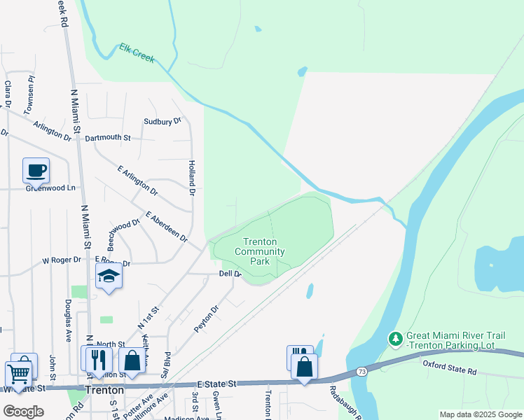 map of restaurants, bars, coffee shops, grocery stores, and more near 3999 North 1st Street in Trenton