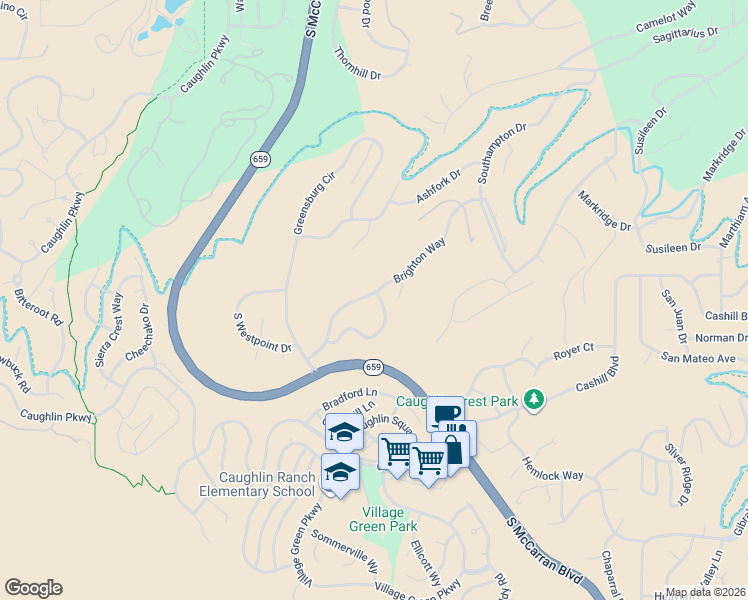 map of restaurants, bars, coffee shops, grocery stores, and more near 3705 Ranch Crest Drive in Reno