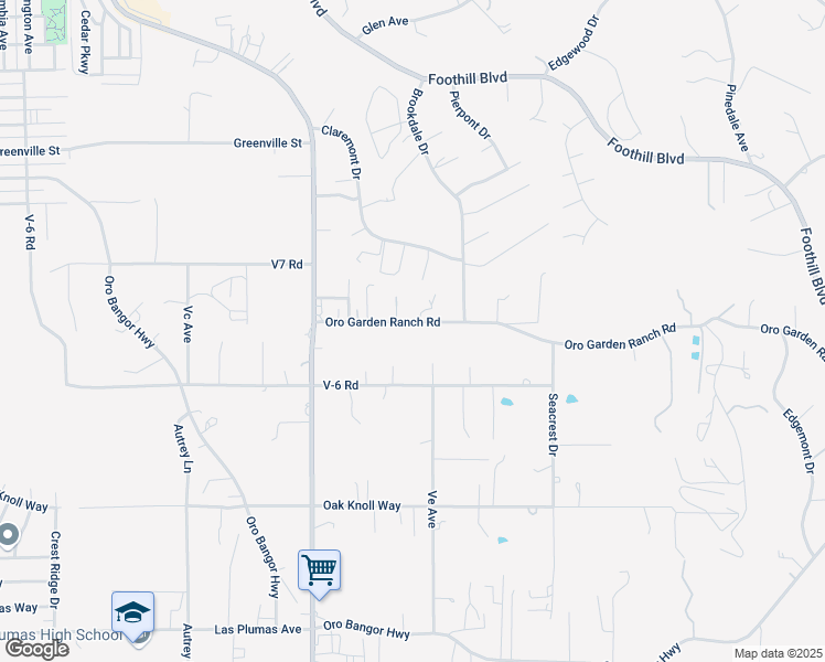 map of restaurants, bars, coffee shops, grocery stores, and more near 2574 Oroville Garden Ranch Road in Oroville