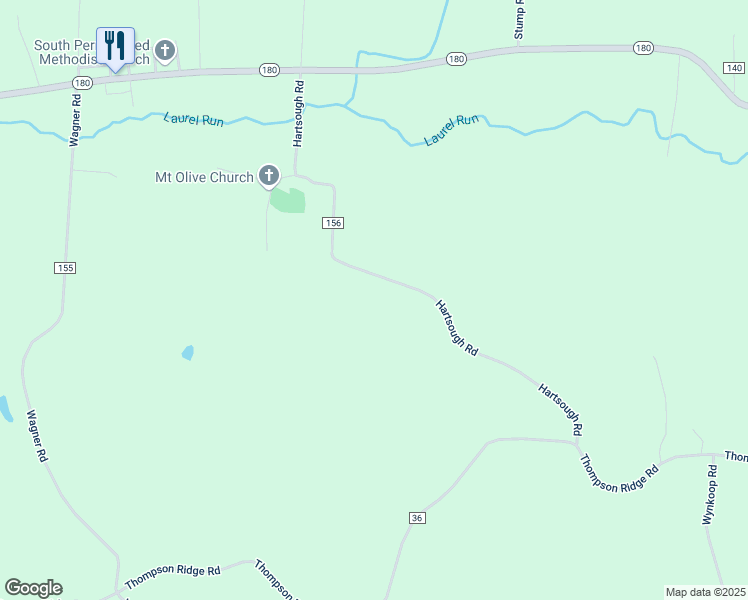 map of restaurants, bars, coffee shops, grocery stores, and more near 17233 Hart Sough Road in Laurelville