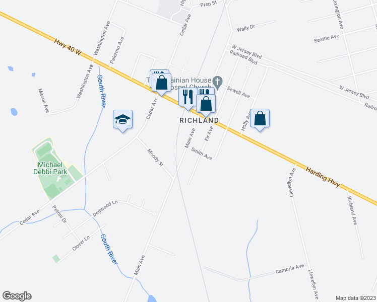 map of restaurants, bars, coffee shops, grocery stores, and more near 866 Main Avenue in Vineland