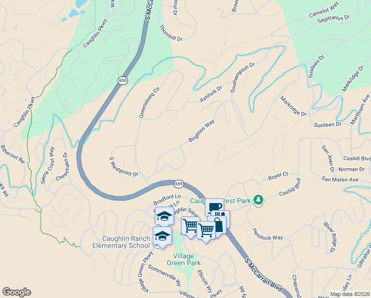 map of restaurants, bars, coffee shops, grocery stores, and more near 3705 Ranch Crest Drive in Reno