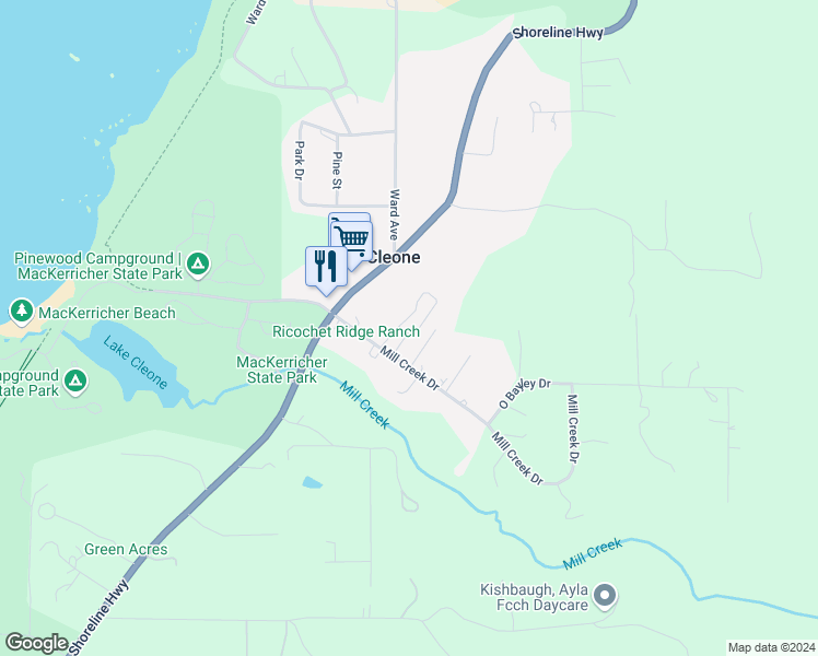 map of restaurants, bars, coffee shops, grocery stores, and more near 32850 Mill Creek Drive in Fort Bragg
