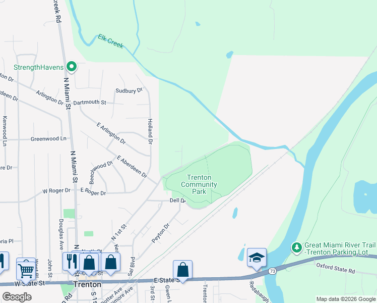 map of restaurants, bars, coffee shops, grocery stores, and more near 3999 North 1st Street in Trenton
