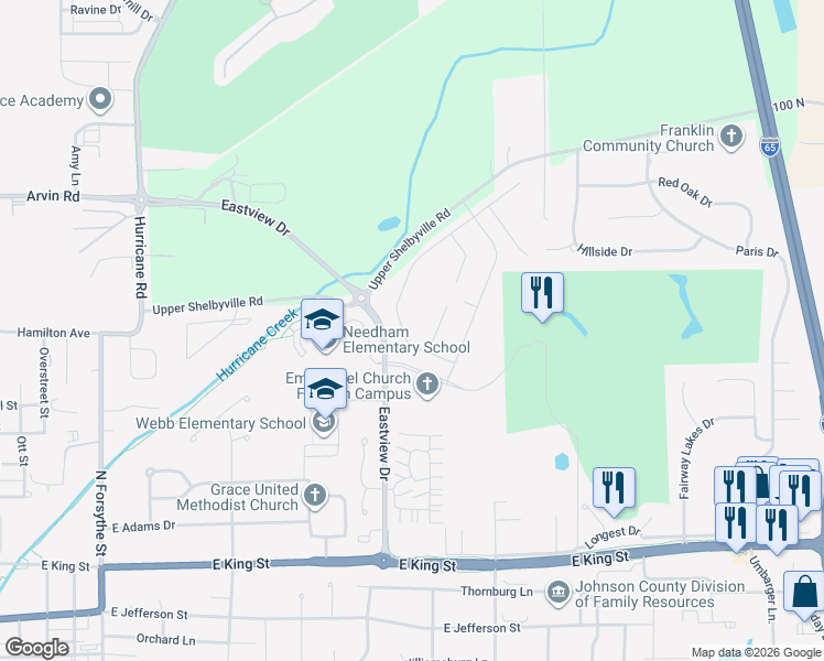 map of restaurants, bars, coffee shops, grocery stores, and more near 3783 East 100 North in Franklin