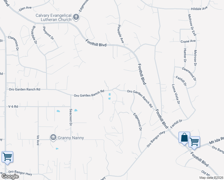 map of restaurants, bars, coffee shops, grocery stores, and more near 0 Inglewood Drive in Oroville