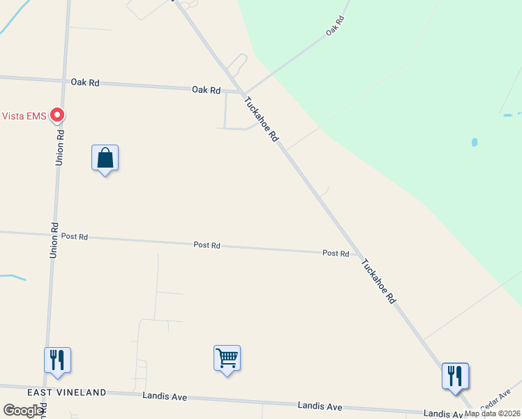 map of restaurants, bars, coffee shops, grocery stores, and more near 4594 Post Road in Vineland