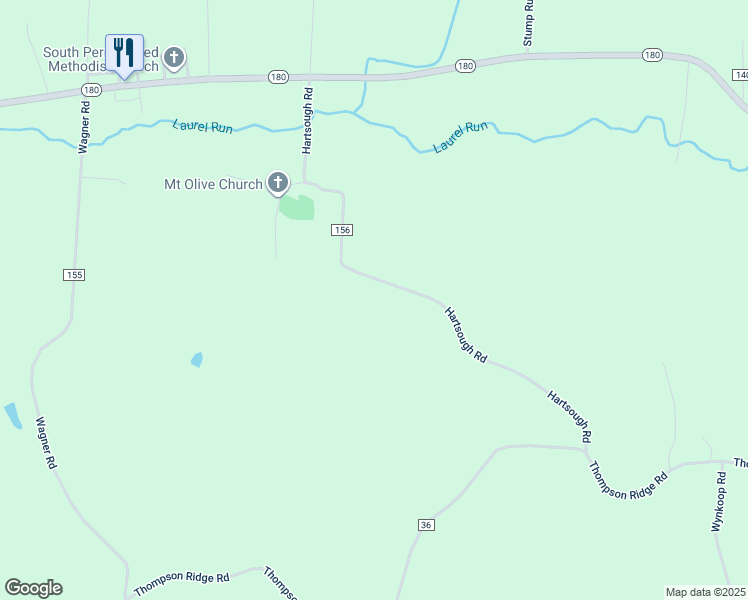 map of restaurants, bars, coffee shops, grocery stores, and more near 17233 Hartsough Road in Laurelville