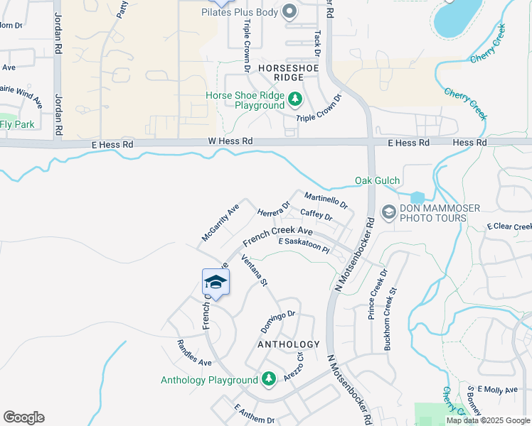 map of restaurants, bars, coffee shops, grocery stores, and more near 18028 French Creek Ave in Parker