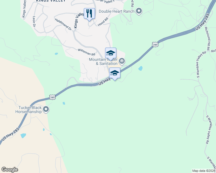 map of restaurants, bars, coffee shops, grocery stores, and more near 12434 US Highway 285 in Jefferson County
