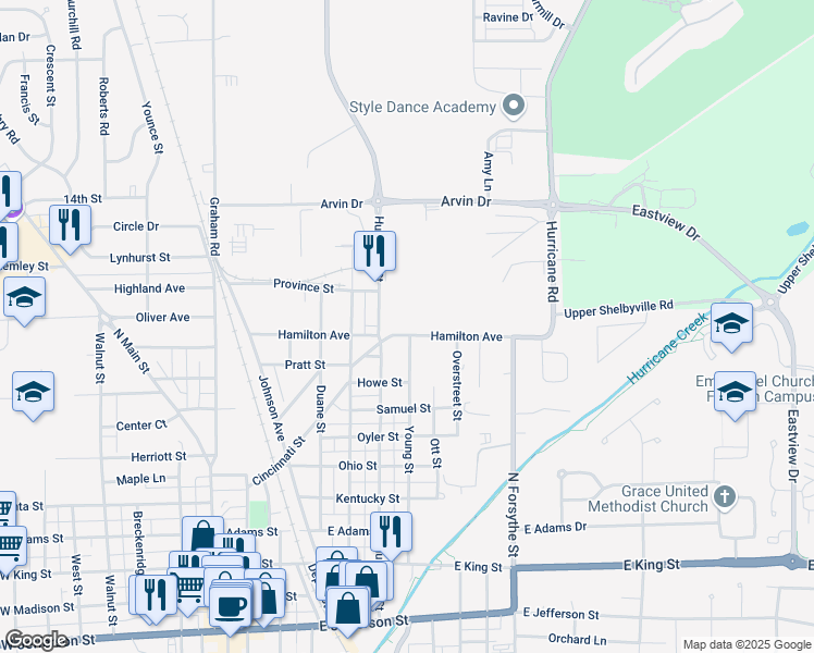 map of restaurants, bars, coffee shops, grocery stores, and more near 600 Hamilton Avenue in Franklin