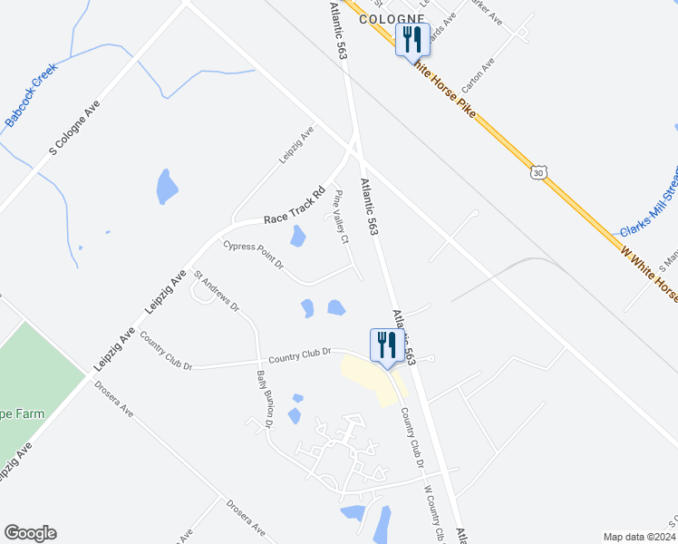 map of restaurants, bars, coffee shops, grocery stores, and more near 646 Cypress Point Drive in Egg Harbor City