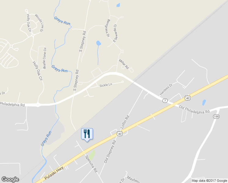 map of restaurants, bars, coffee shops, grocery stores, and more near 1423 Old Philadelphia Road in Aberdeen